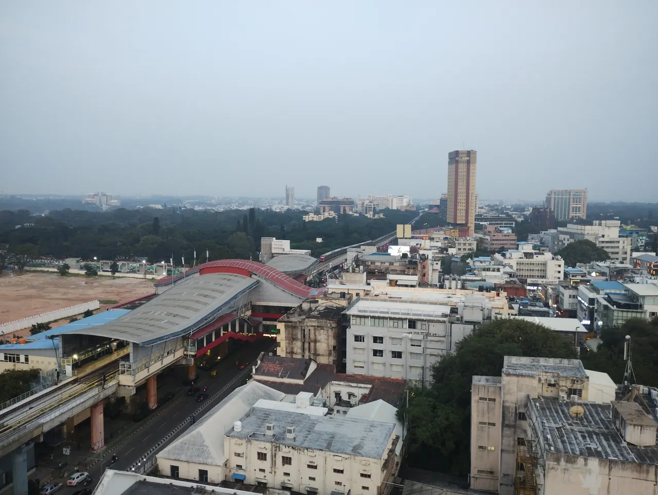 MG Road metro station as seen from Barton Centre, MG Road, Bangalore (2024) 07.